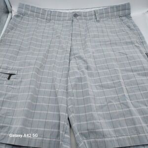 Greg Norman for Tasso Elba Five Iron Golf Shorts Mens 36 Grey Plaid Windowpane